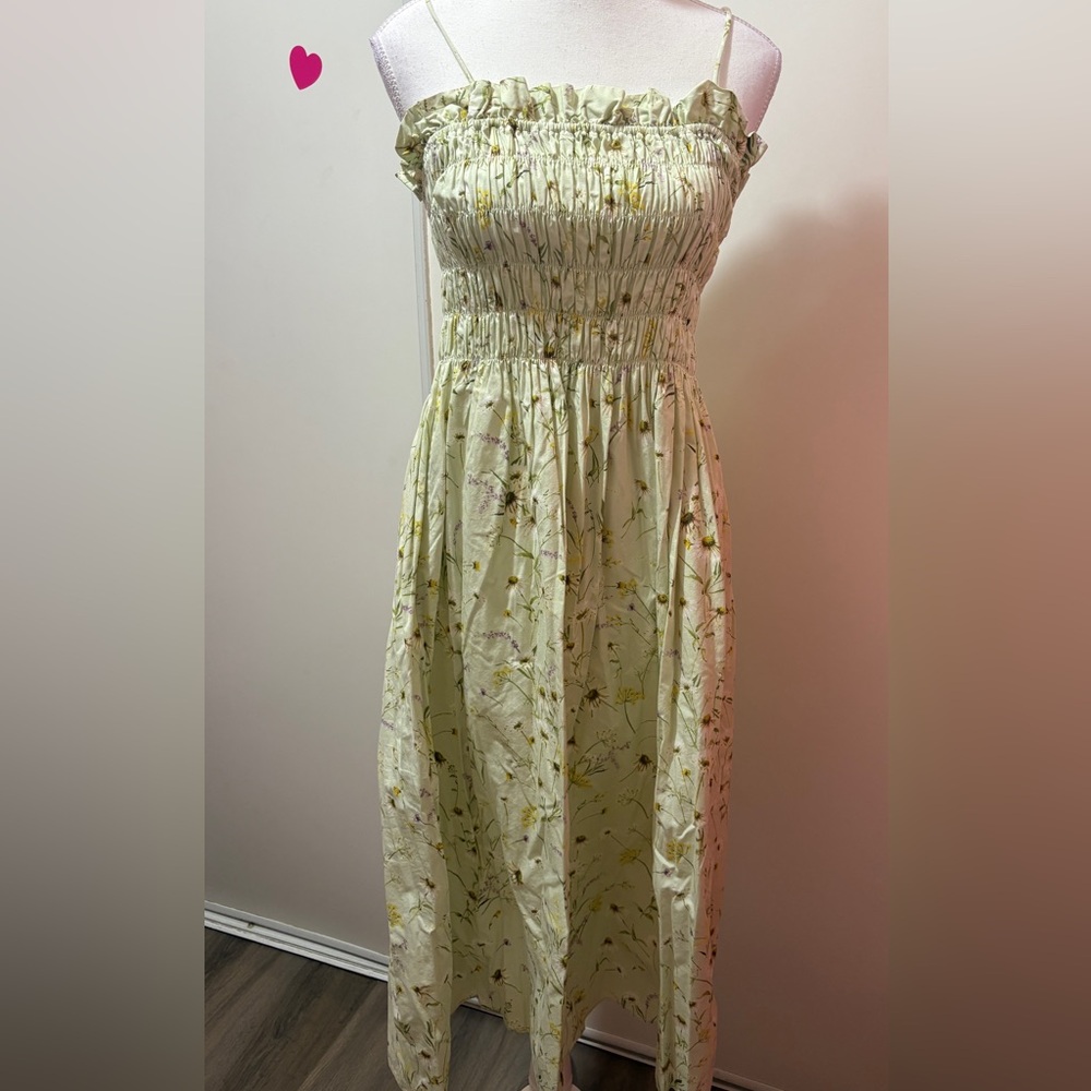 H&M Cotton Light Green Floral Maxi Dress